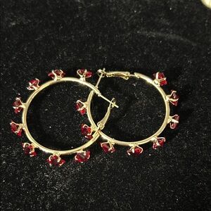 Elegant Gold Hoop Earrings with Vibrant Red Accents